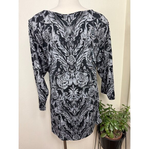 Belle Kim Gravel Womens Gray Floral Tie Boat Neck Tunic Top‎ Size 2X Stretch - Picture 6 of 11